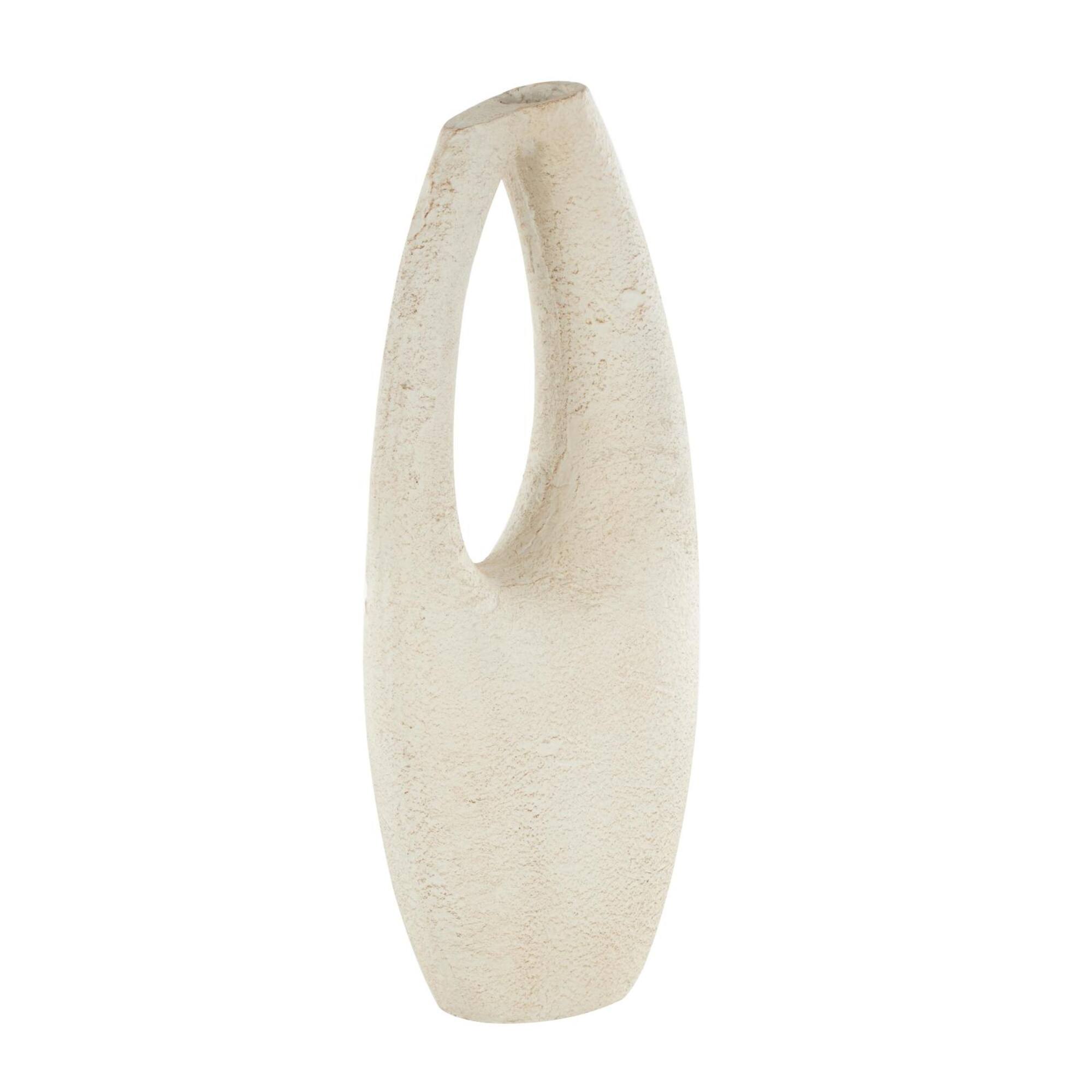 17.5" Cream Paper Mache Abstract Curved Cutout Vase with Brown Distressed Texturing